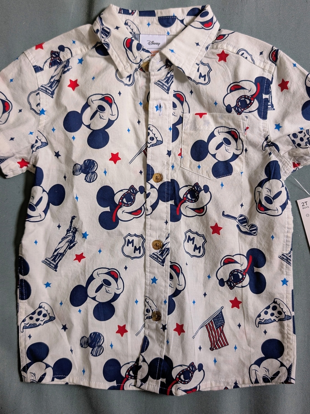 Disney Jumping Beans White Button-Down Shirt with Mickey USA Print 2T
